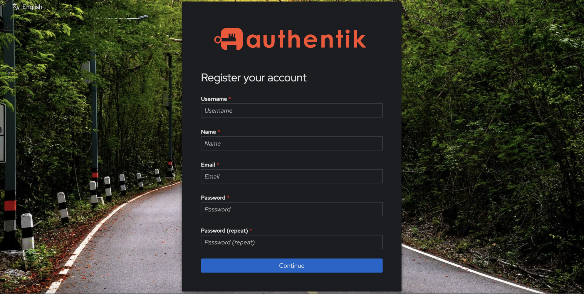 The Authentik sign-up page