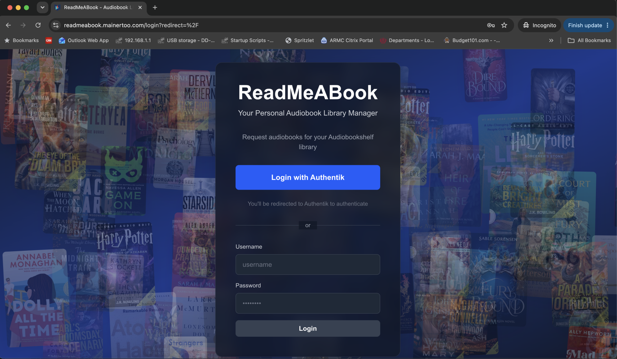 The Authentik login page